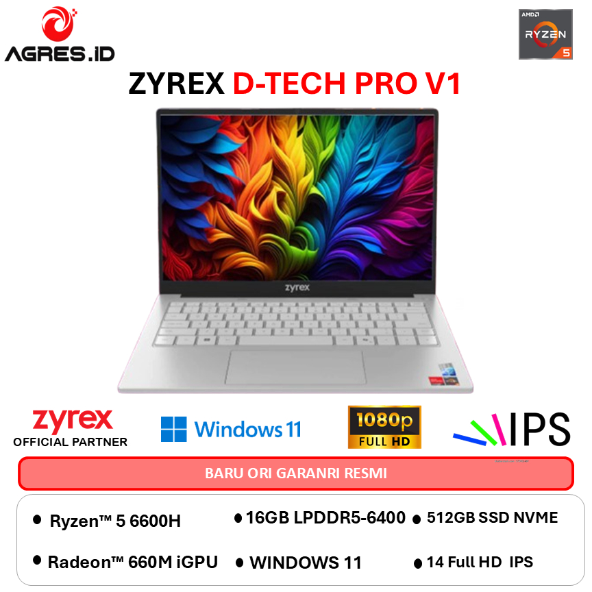 NEW DEALS - ZYREX D-TECH PRO V1 RYZEN 5 6600H 16GB 512GB W11 14.0FHD IPS BLIT