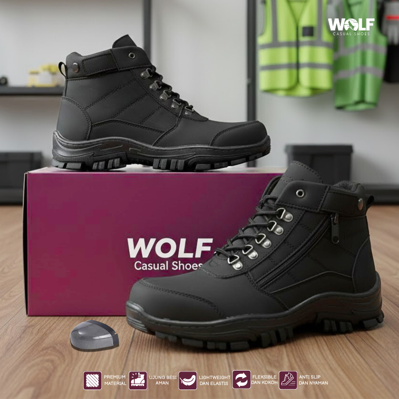 Sepatu Safety Pria Ujung Besi High Quality Safety Shoes Pria Boots  Sepatu Pria Kerja Proyek Outdoor
