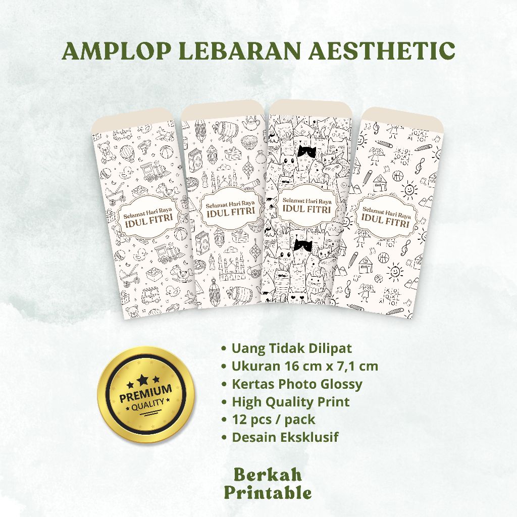 Amplop lebaran aesthetic amplop uang THR motif doodle desain 2026 Ukuran besar || Berkah Printable