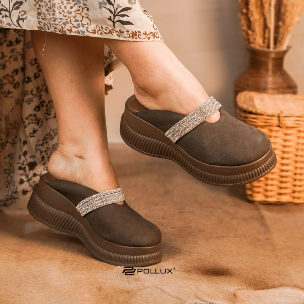 POLLUX BOLD SELOP WEDGES COKLAT (BACA DESKRIPSI)