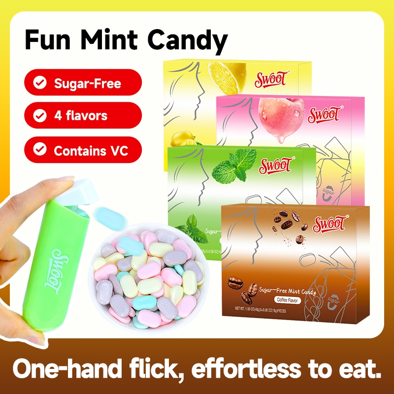 SWOOT Permen Mint Peluncur / Launching Candy Tanpa Gula - 4 Rasa: Kopi, Mint, Lemon, Peach - Nafas S