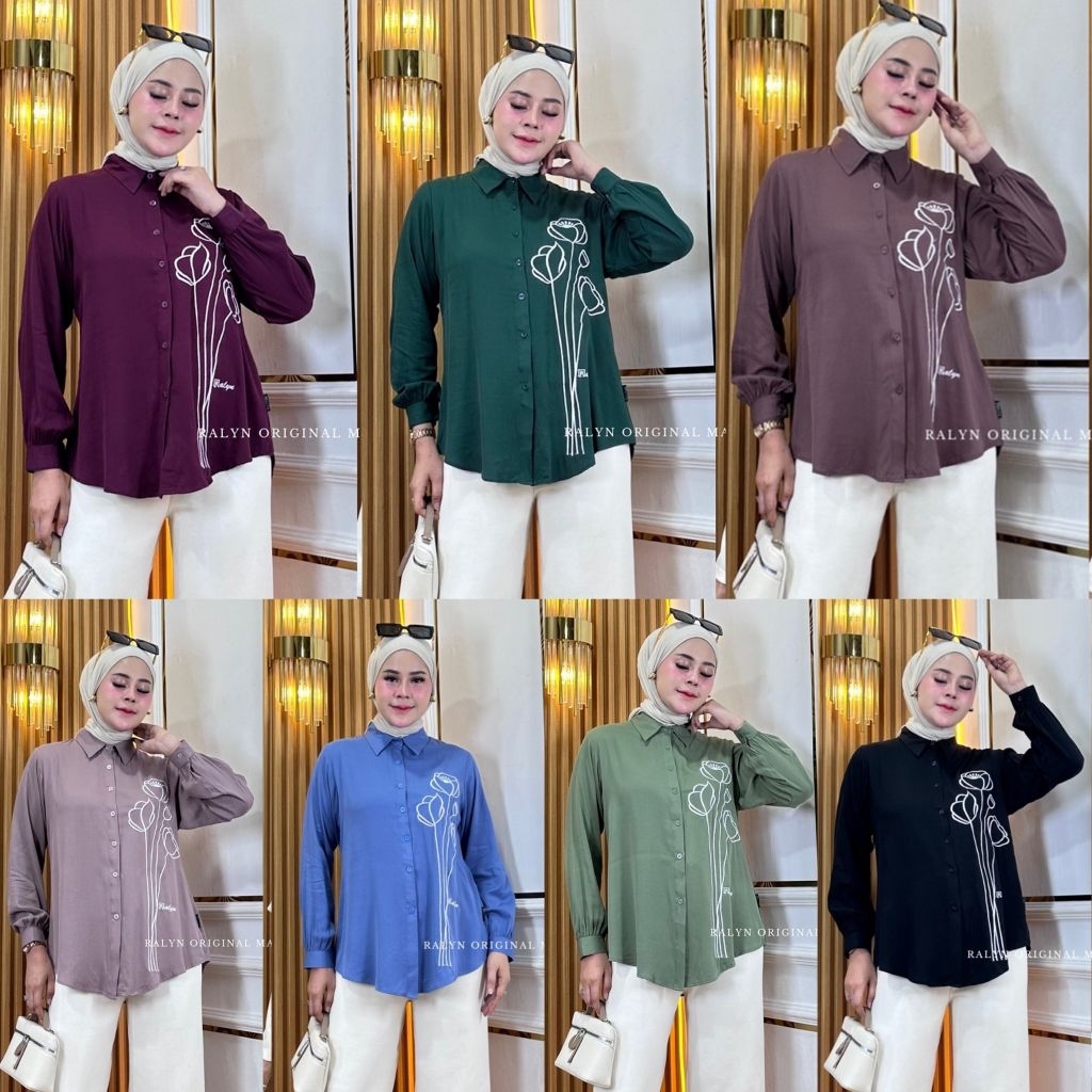 Terbaru Blouse Arlyn baju kemeja blouse Tunik bordir bunga mawar tangkai top atasan rayon Premium | 