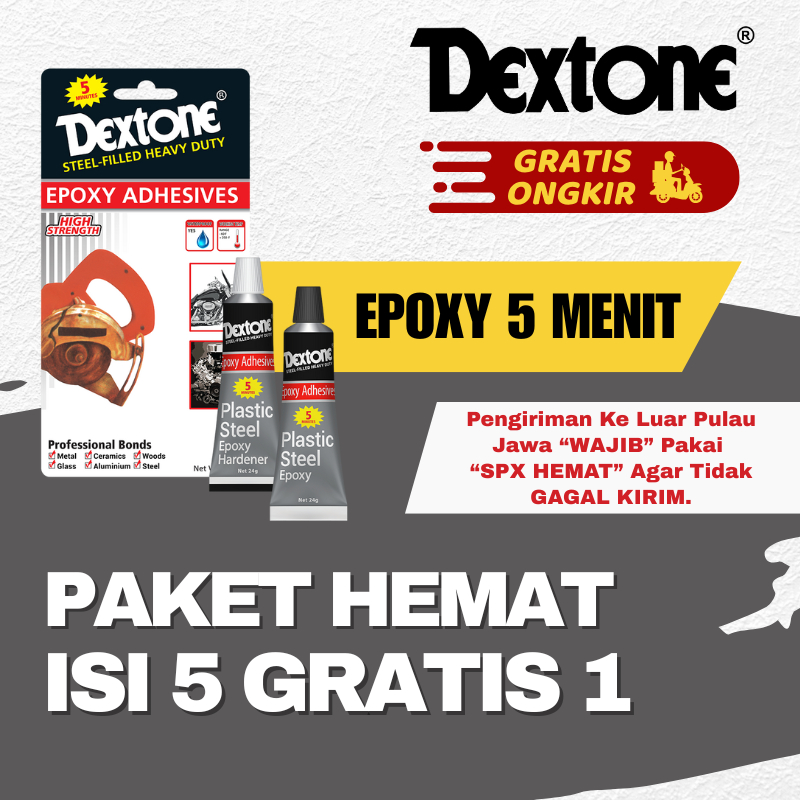 (ISI 5 GRATIS 1) Dextone Lem Besi Epoxy 5 Menit - 48 gr