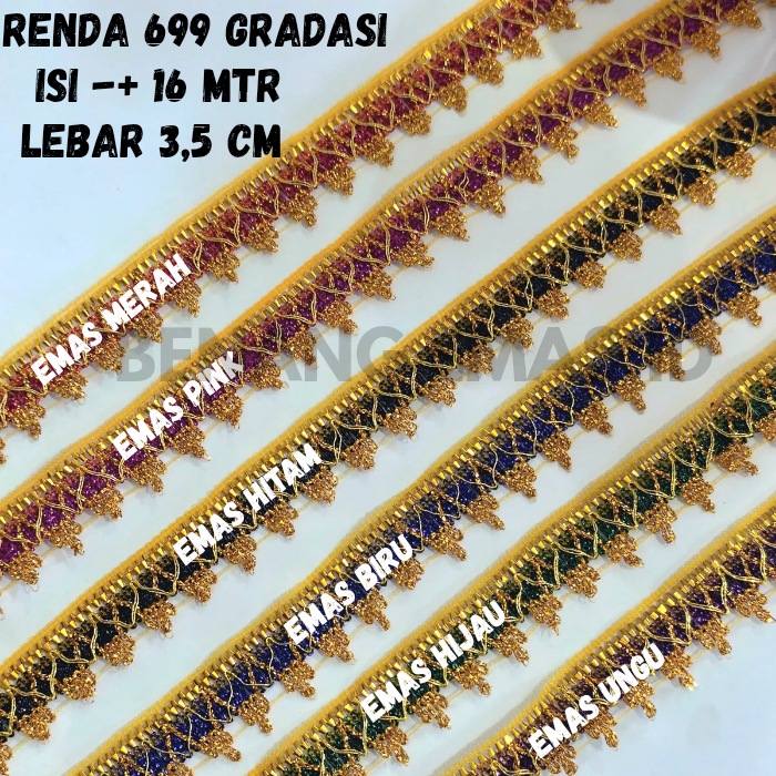 [NEW] RENDA EMAS 699 GRADASI ISI 17 YARD 16 METER RENDA INDIA MURAH MEWAH