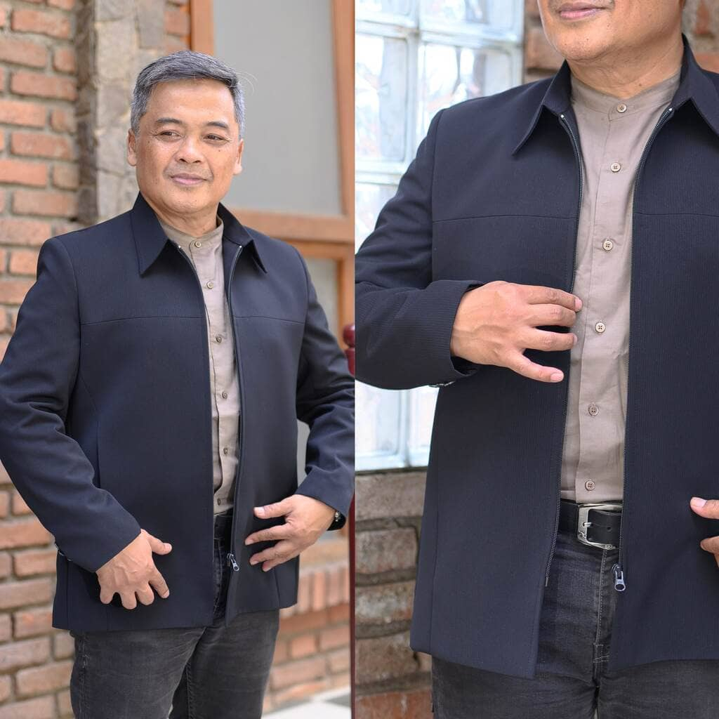 Jasket Pria Jas Jaket Santri Kantor Kuliah Semi Jas Formal Casual Hitam Full Furing