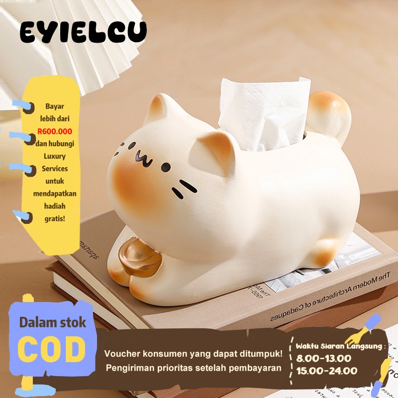 Eyre Kotak Tisu Lucu Sekali! Kotak Tisu Keramik Kucing Siam Emas - Dekorasi Meja Tamu yang Imut & Un