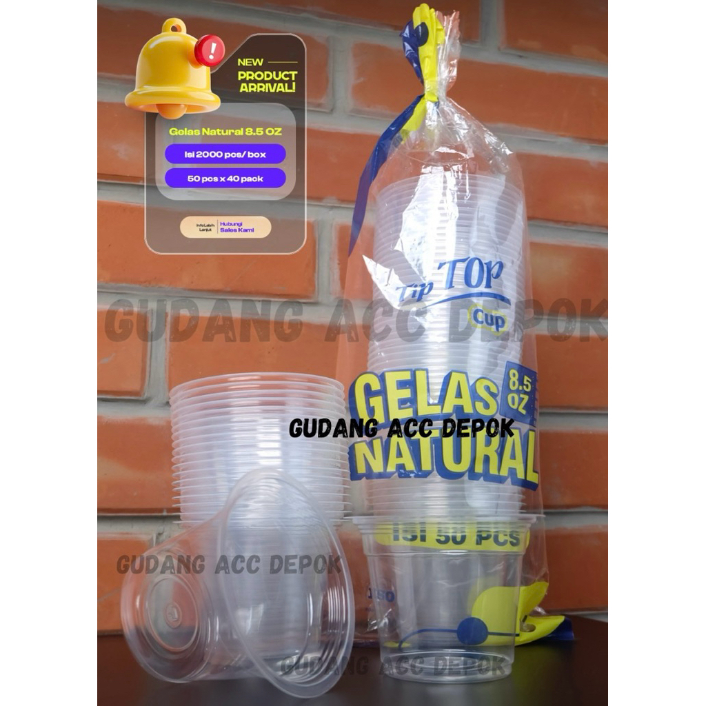 (ISI 50PCS) GELAS NATURAL TIPTOP 8,5OZ | TIP TOP CUP GELAS PLASTIK DATAR 8.5OZ | GELAS CUP MINUMAN P