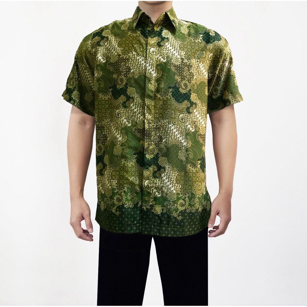 Baju Batik Shirt Lengan Pendek Pria (Army Olive Green Hijau Ijo)