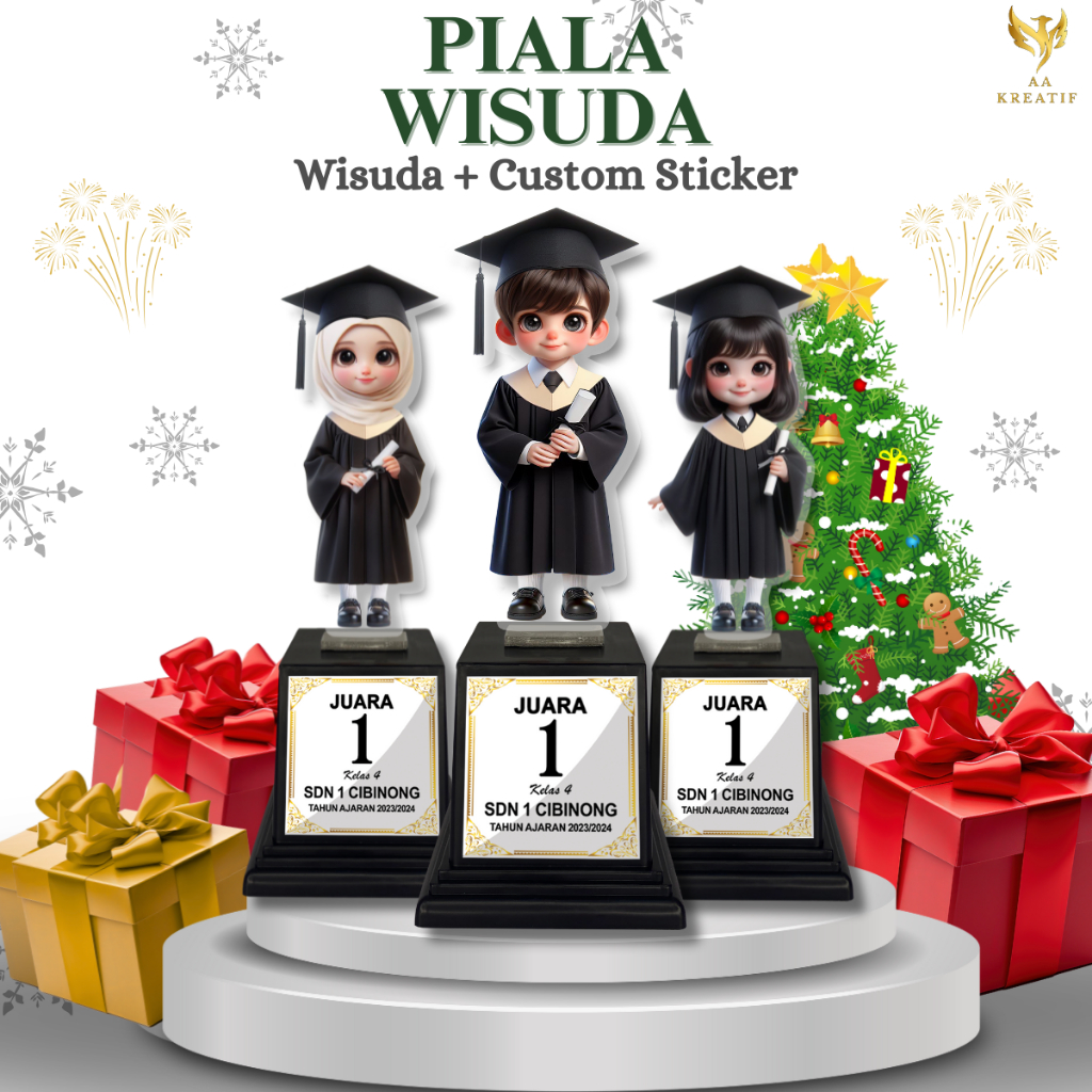 Piala Wisuda Custom Stiker Anak Sekolah Paud TK SD Plakat Akrilik Souvenir Hadiah Penghargaan