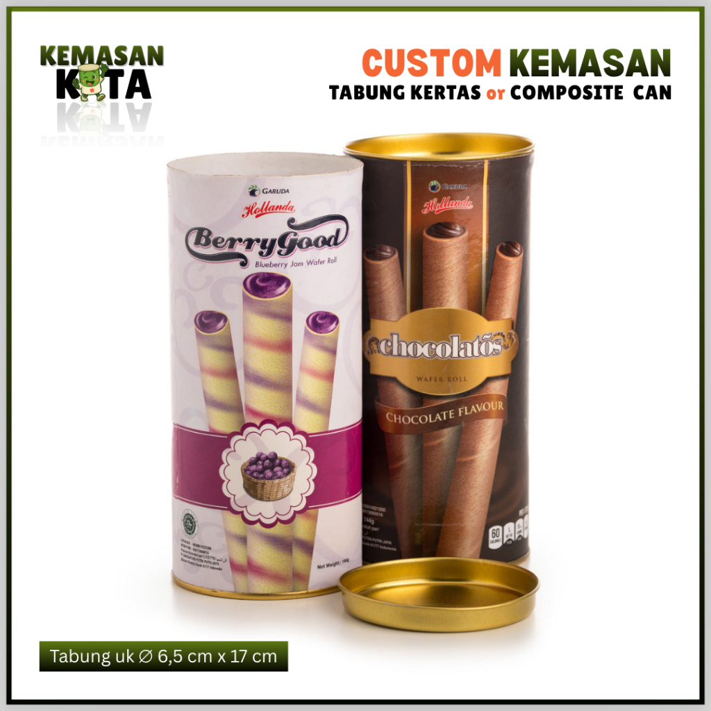 Tabung Kertas / Composite Can Premium Food-Grade 6.5×17 cm | Kemasan Aluma Custom Polos / Cetak Prin