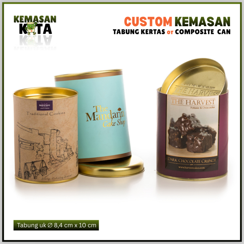 Tabung Kertas / Composite Can Premium Food-Grade 8.4 x 10 cm | Kemasan Aluma Custom Polos / Cetak Pr