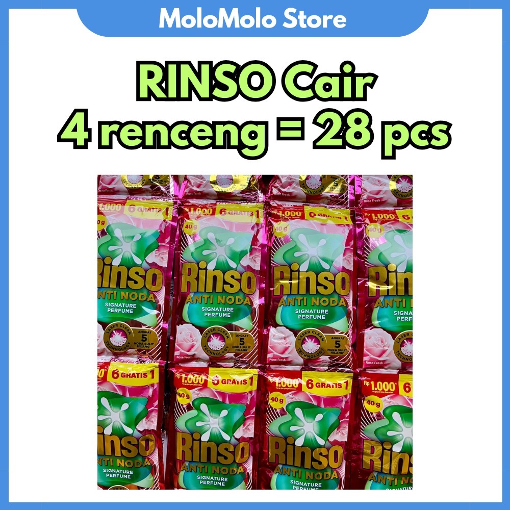 PAKET Rinso cair : 28 pcs 4renceng ( Rp 500/sachet ) murah meriah