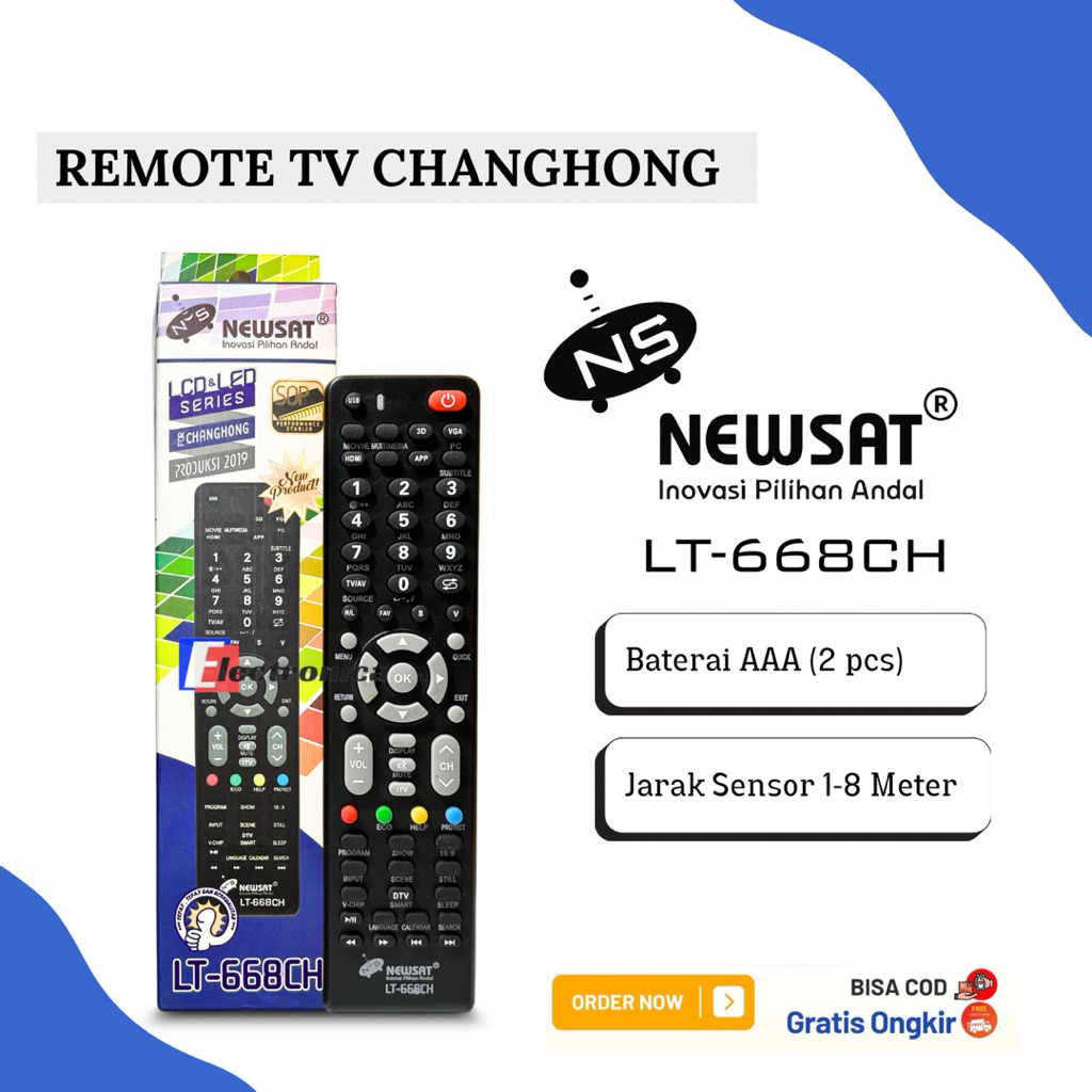 REMOT REMOTE TV CHANGHONG LCD LED NEWSAT LT-668CH / REMOT TV CHANGHONG MULTI LT-668CH TANPA SETTING