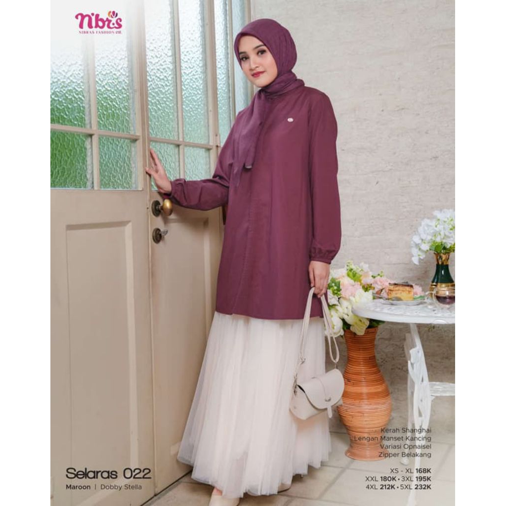 Baju Tunik Muslimah Nibras. Selaras 022 Marun dan Hijau. Baju Atasan Muslimah