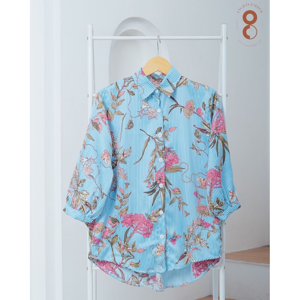 Salya Stripe Top - Atasan Kemeja Wanita - Monalisa Lux Salur Motif Bunga - Allsize