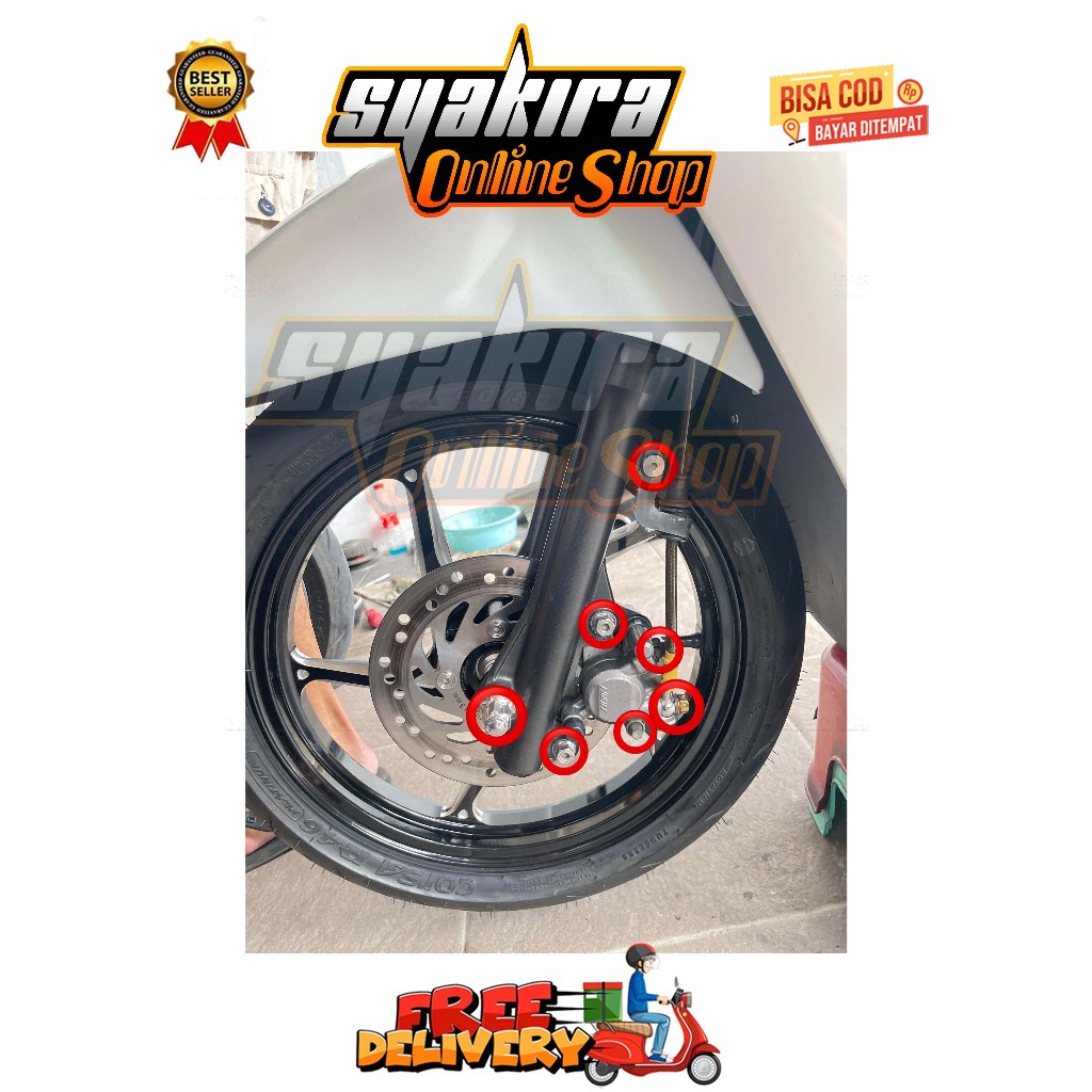 BAUT BREKET + REM + BANJO + NEPEL + TOJOSAN + AS KALIPER DEPAN ( 7 BAUT ) BEAT ESP NEW SCOOPY ESP NE