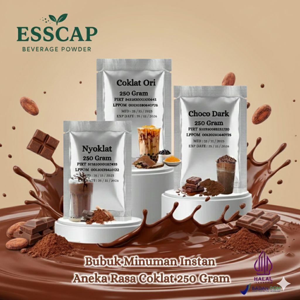 ESSCAP Powder Drink Coklat 250g | Choco Dark Nyoklat Ori | Bubuk Minuman Instan Bahan Baku Kekinian