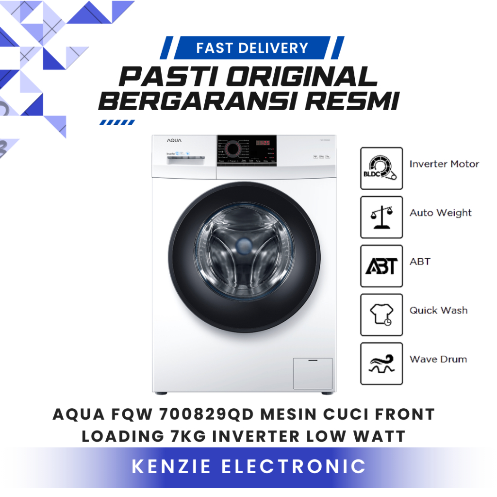 Mesin cuci AQUA front loading FQW-700829QD mesin cuci 7 KG inverter low watt fqw700829qd