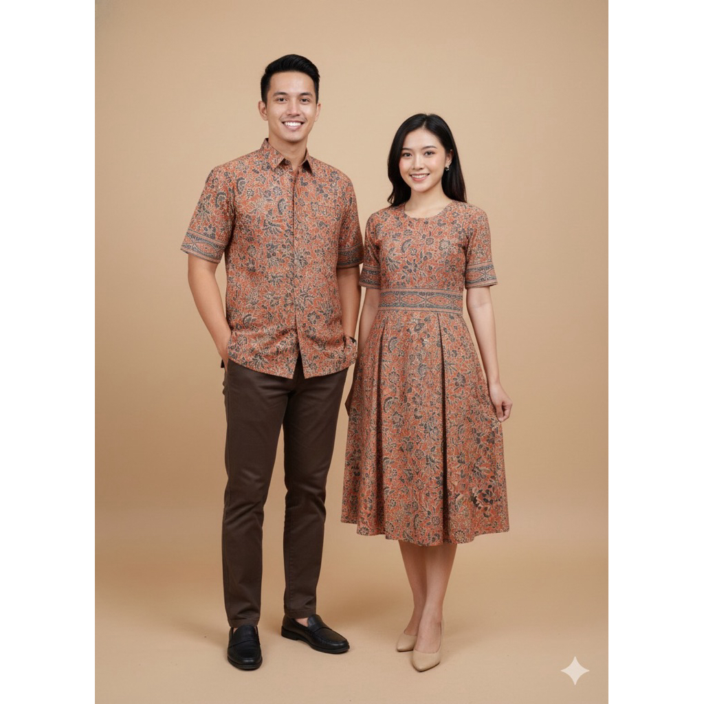 Kain Dobby - Sarimbit Batik Premium Couple Sido Mulyo Orange | Hem Pria & Dress Wanita Elegan | Omah