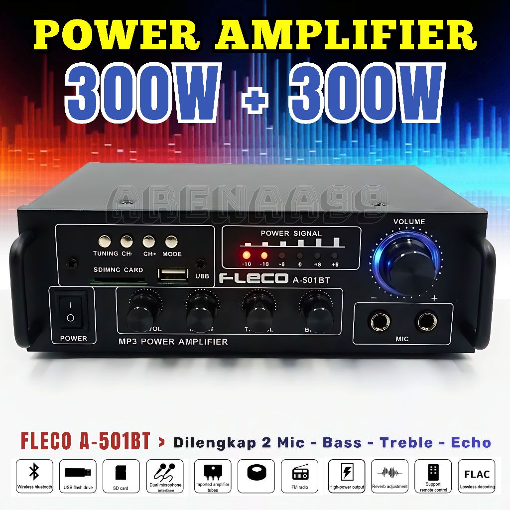 Power Amplifier 600W FLECO A-501BT | Amplifier Bluetooth Full Bass Fleco Audio Power A 501BT | Karao