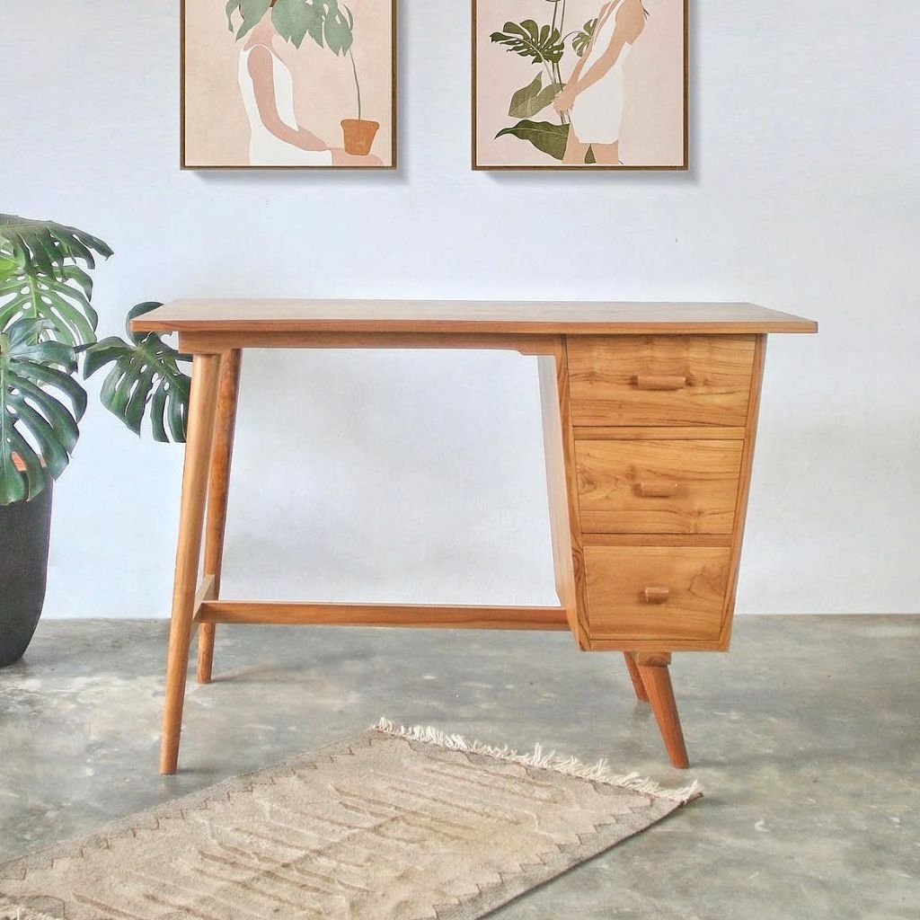 Meja belajar minimalis meja kerja kayu jati solid