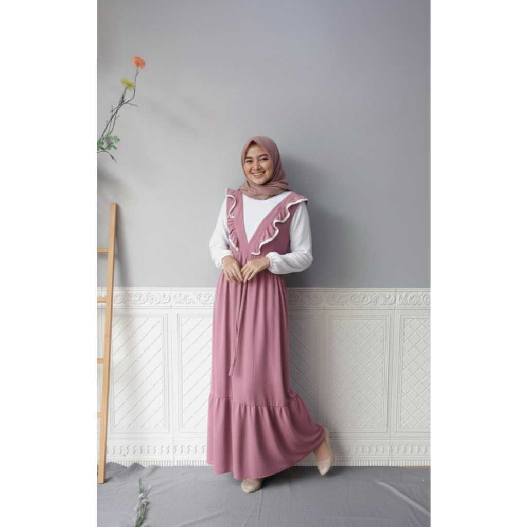 GAMIS CRINKLE RUFFLE DADA V  AYANA DRESS KATUN CRINKLE ld.105 pb.135/COD/gamis crinkle polos/gamis k