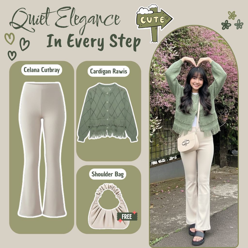 Baju Korean Style Remaja ( Cardigan Crop Rawis + Celana Cutbray ) One Set Ootd Wanita  - 020