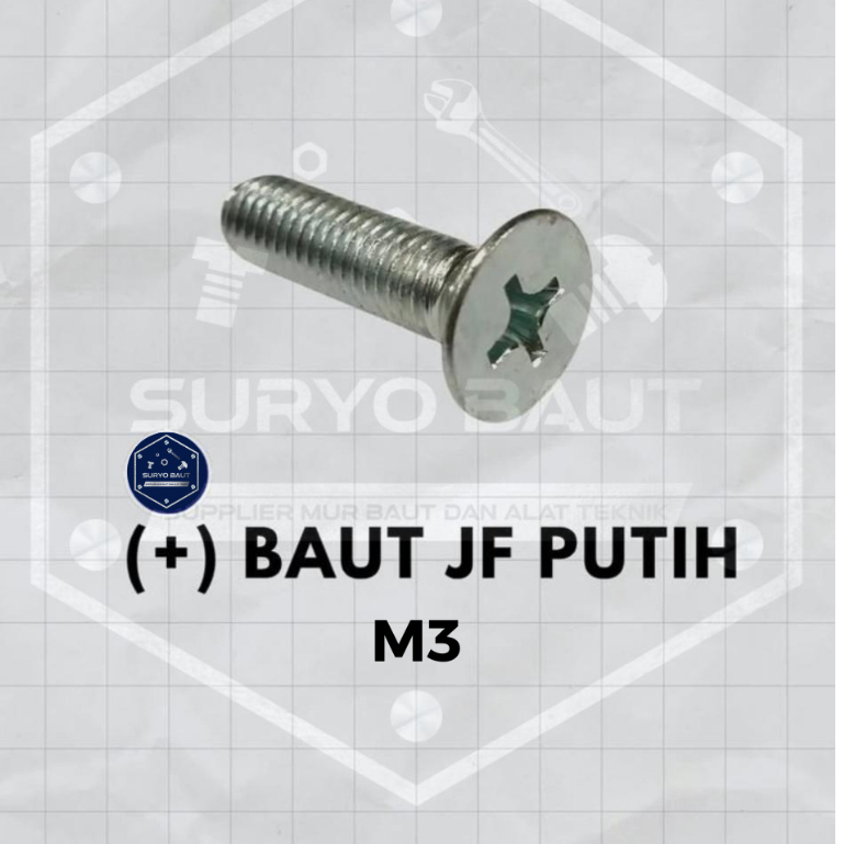 Suryo Baut - Baut JF Putih Flat Head M3
