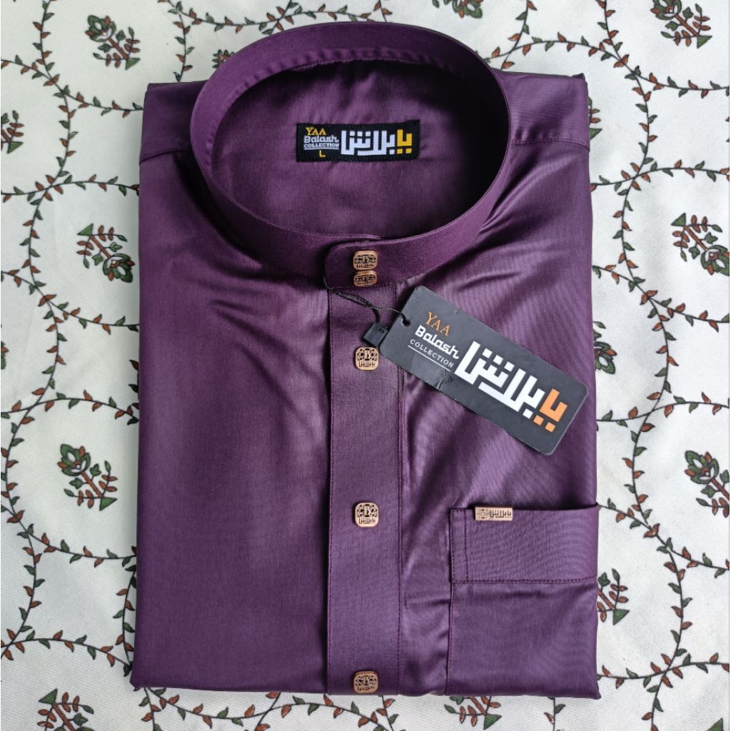 YAA BALASH_BAJU KOKO ATASAN MELAYU SEMI GAMIS BAHAN SAUDI KOREA KERAH KANCING KLIK MEWAH