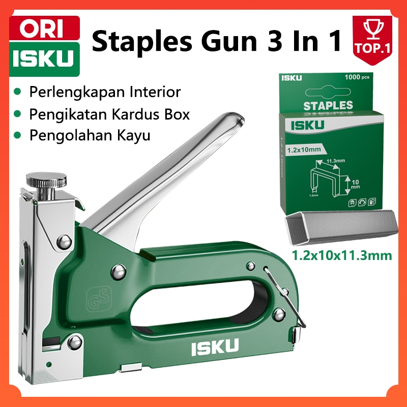 ISKU Staple Gun 3 in 1 Staples Tembak Heavy Duty Stapler Tacker Alat Tembak Paku Jok Motor Kayu Trip