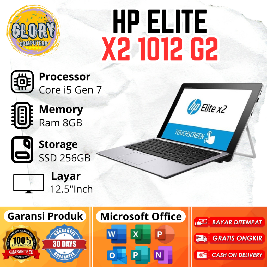 HP Elite X2 1012 G2 Core i5 Gen 7 Ram 8GB SSD 256GB, Layar 12.5"Inch ( Touchscreen + Keyboard ) FHD