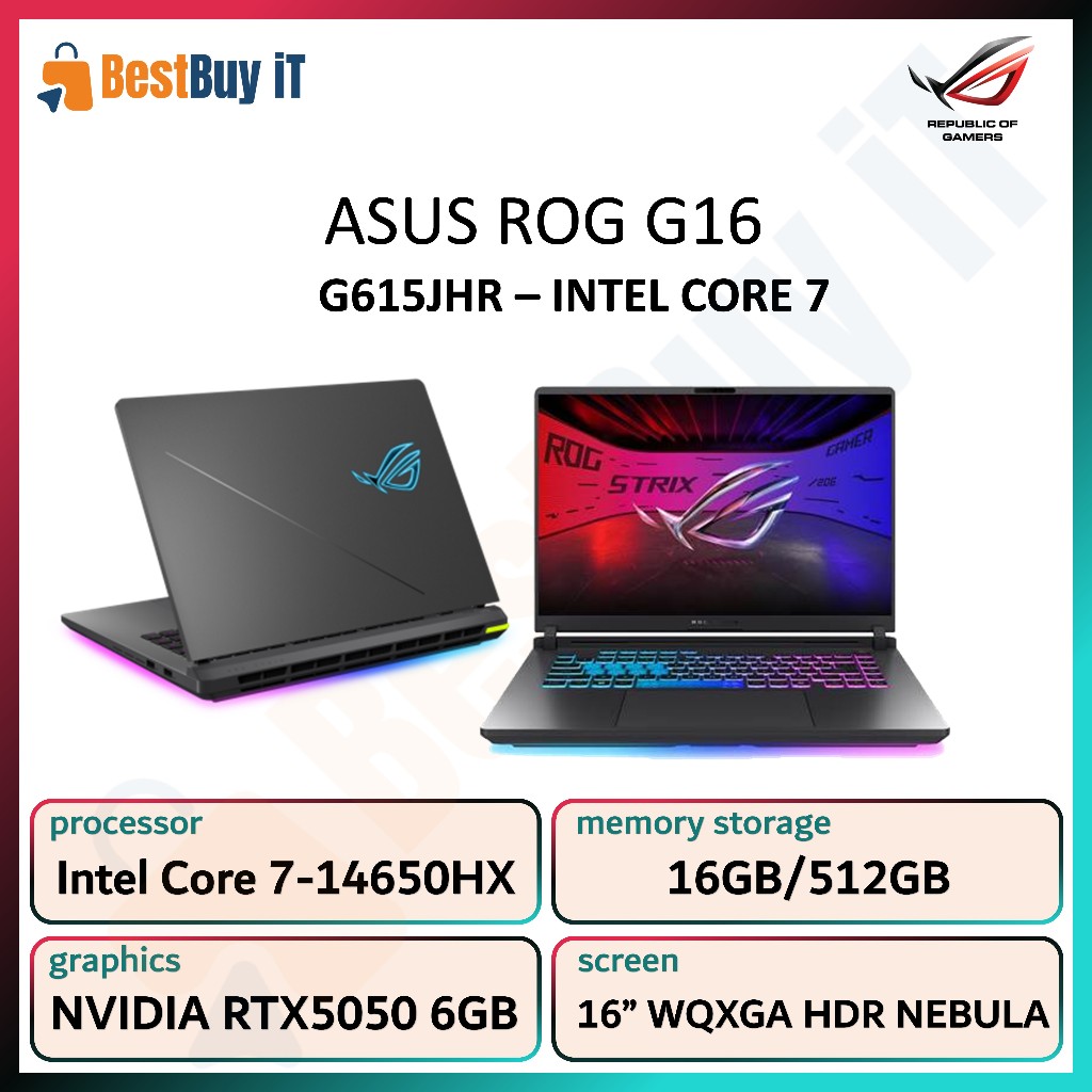 Asus ROG Strix G16 G615JHR Intel i7-14650HX 16GB 512GB RTX5050 8GB 16.0 ROG NEBULA WQXGA 240HZ | W11