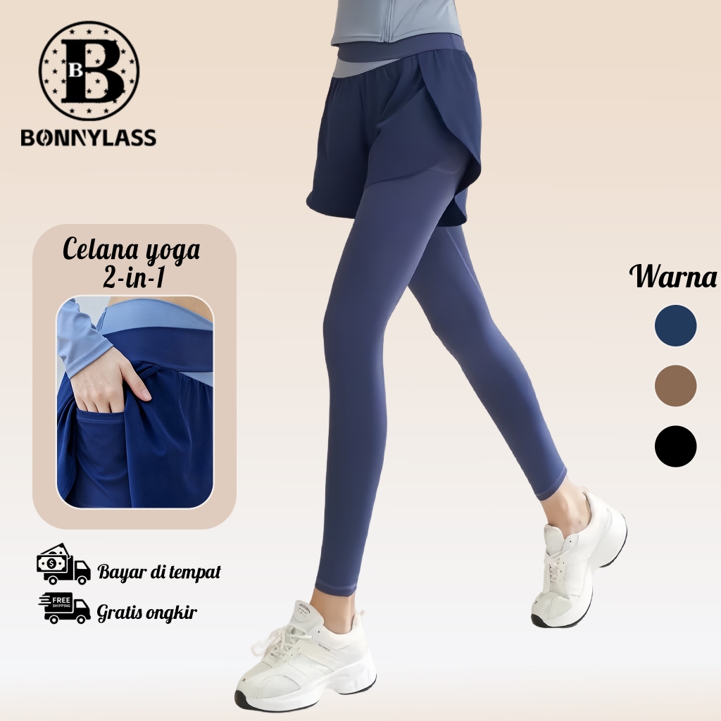 Wanita Legging 2-in-1 Slim | Bahan Breathable & Desain Saku Tersembunyi, Anti Tembus Pandang & Angka