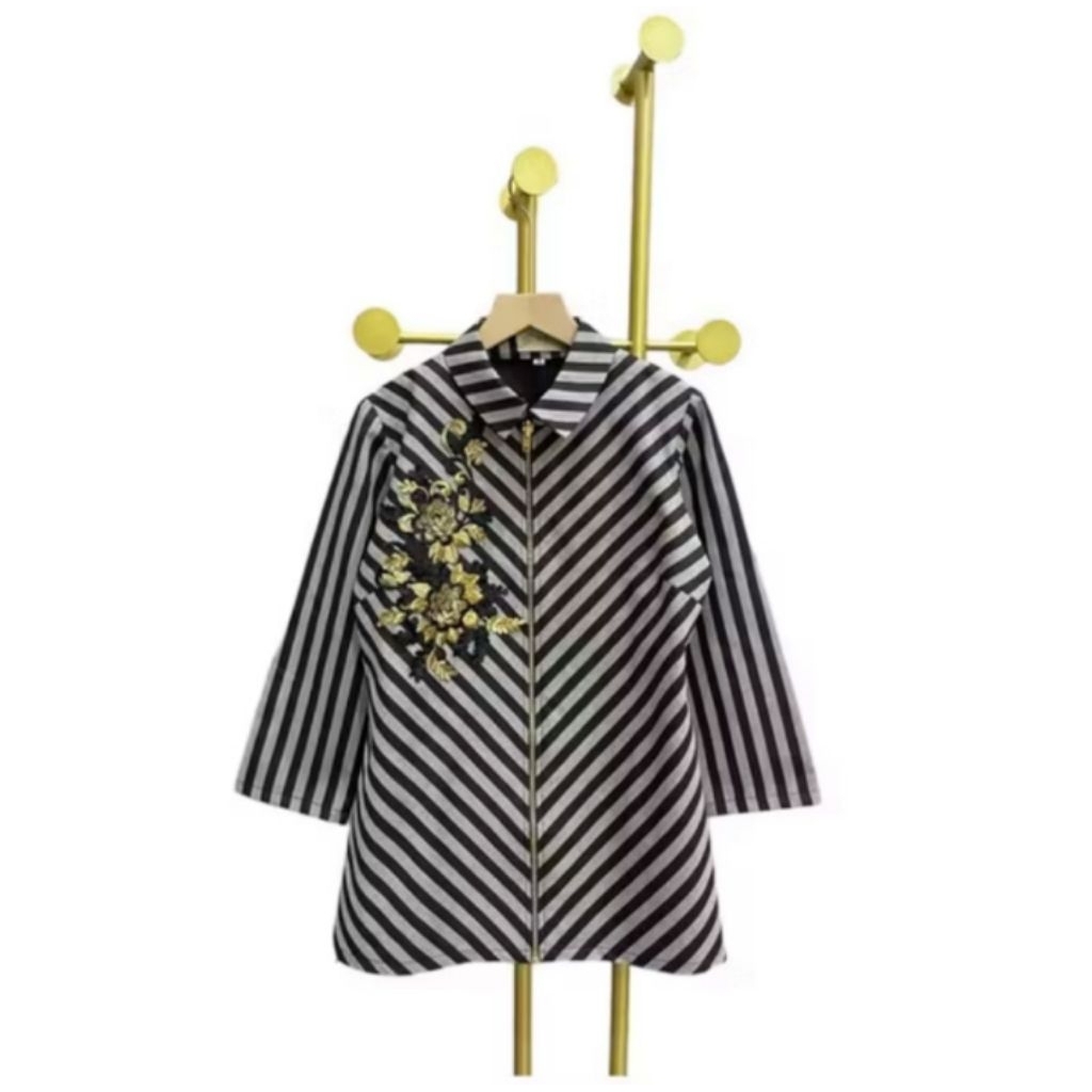 Blus Tenun Lurik Resleting Emas - Atasan Tenun - Baju Tenun Wanita