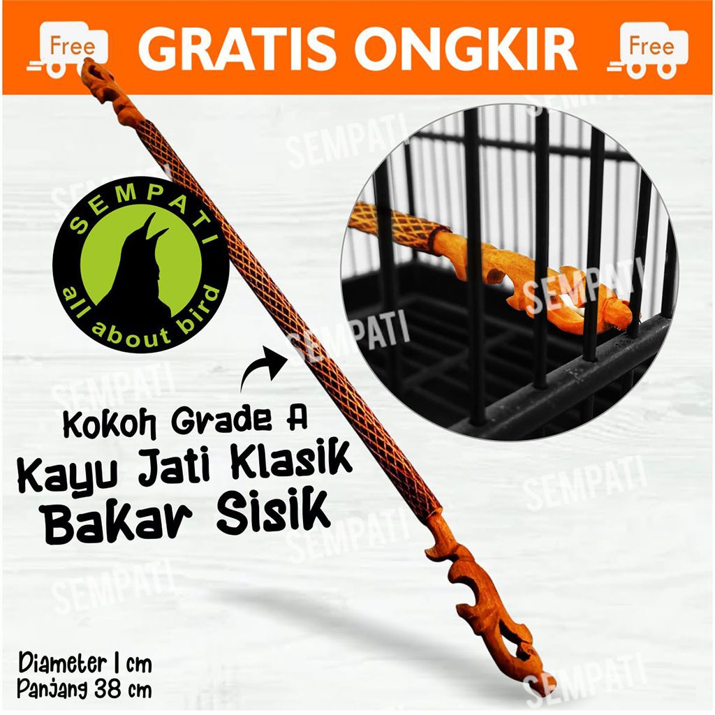 SEMPATI Tangkringan Bakar Motif Sisik Ular Salak Ujung Kayu Ukir Premium Tangkringan Burung Kenari K