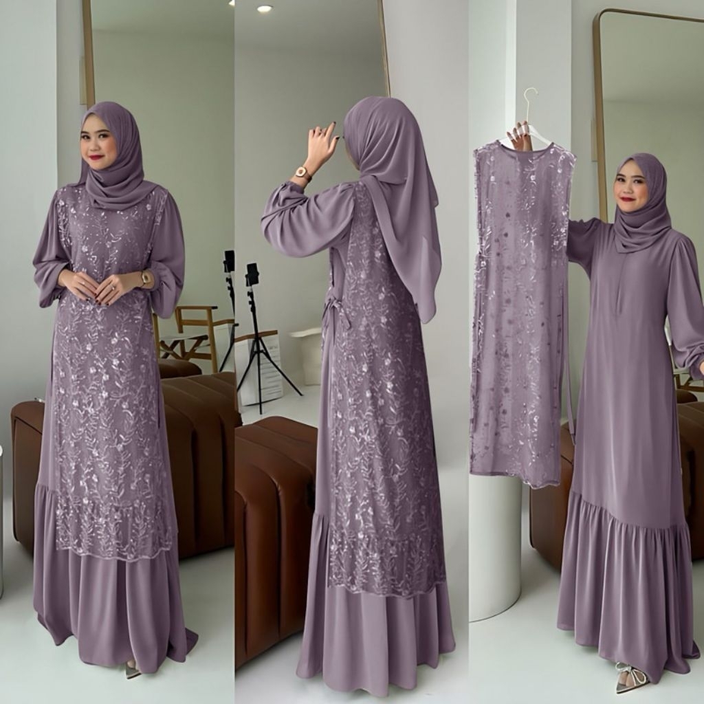 GAMIS SETELAN GAMIS DAN OUTER SILVIA ( M L XL XXL 3XL JUMBO) GAMIS MAXY PLUS INNER PESTA MODEL TERKI