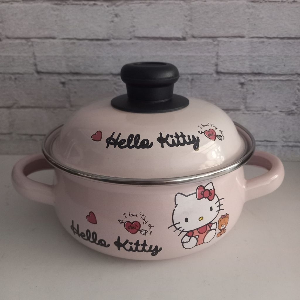 Panci enamel Hello kitty 16cm Sauce pot Hello kitty Panci lucu panci pink