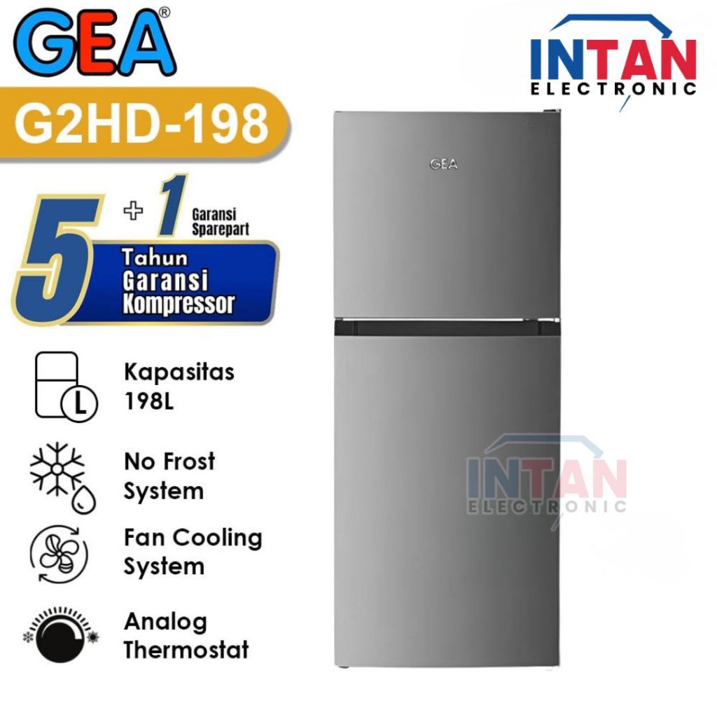 KULKAS 2 PINTU GEA 198 LITER G2HD-198 / G2HD198 NO FROST INOX MEDAN