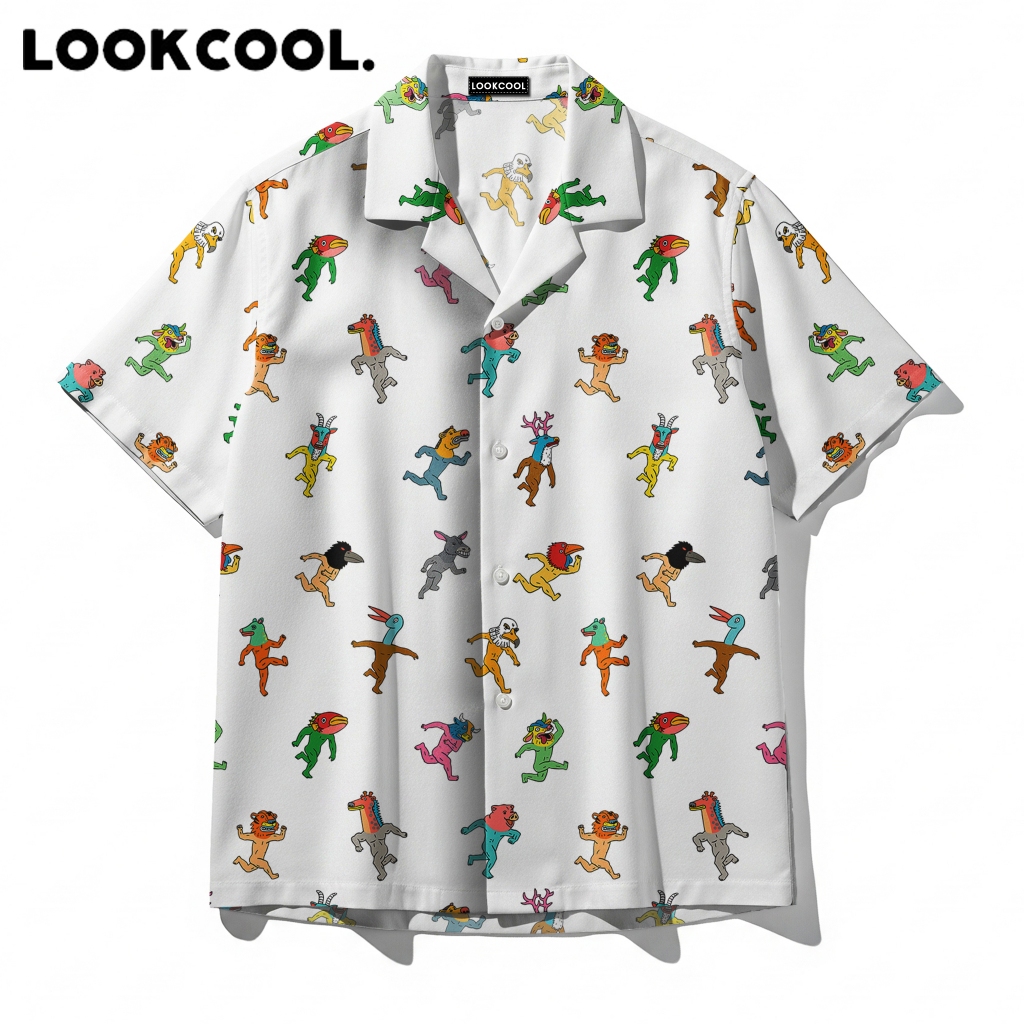 LOOKCOOL Kemeja Pria Motif Monster Kartun Warna Baju Pendek Premium