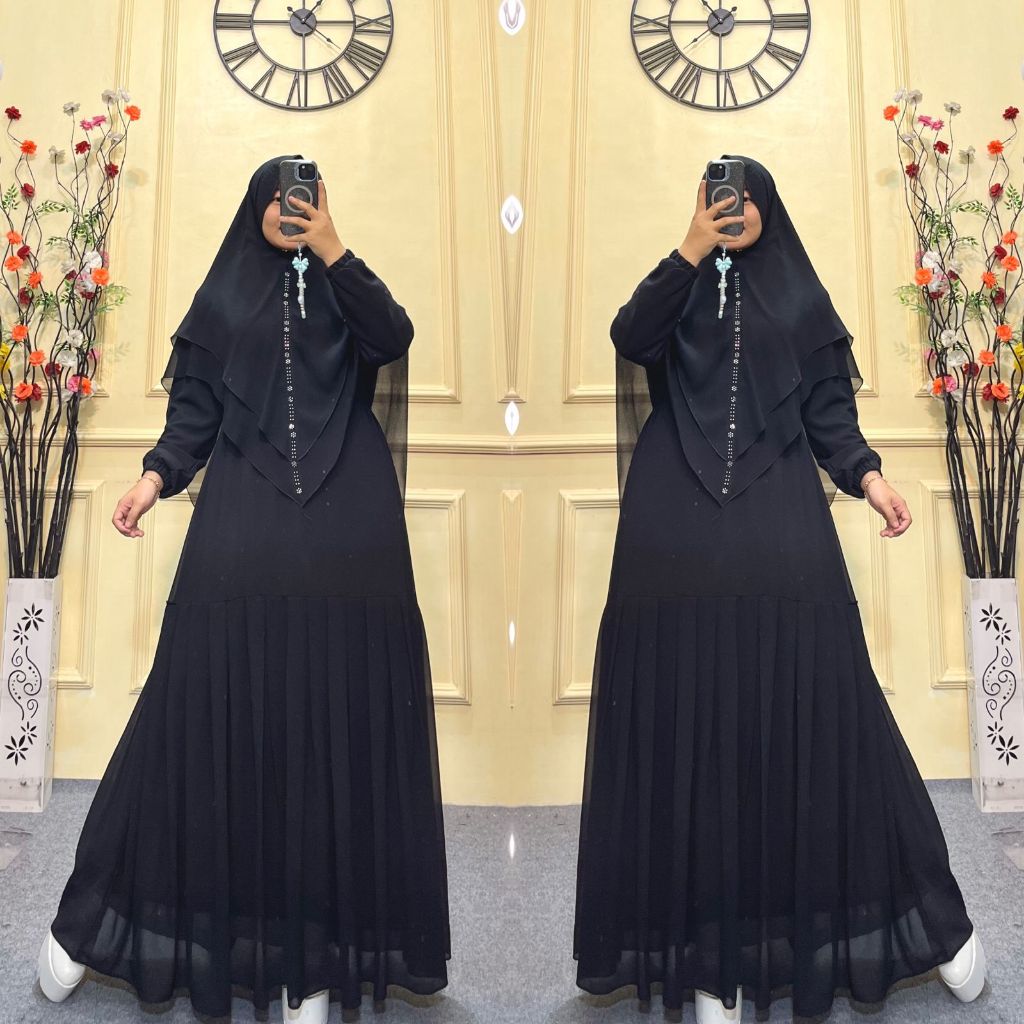 GAMIS POLOS HITAM SYARI PREMIUM MURAH GAMIS POLOS CERUTY BABYDOLL DRESS MUSLIM