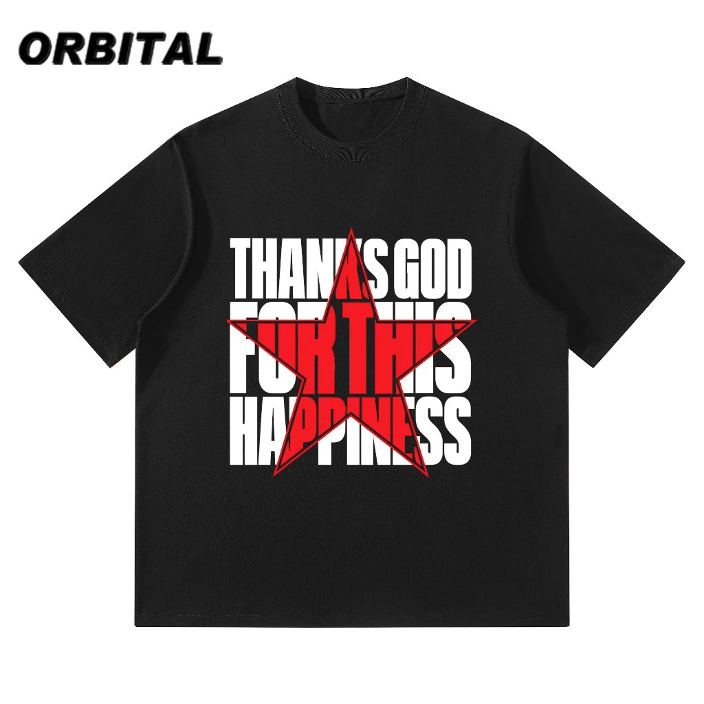 ORBITAL Kaos Graphic Hitam 230GSM — Red Star Typography Oversize Unisex