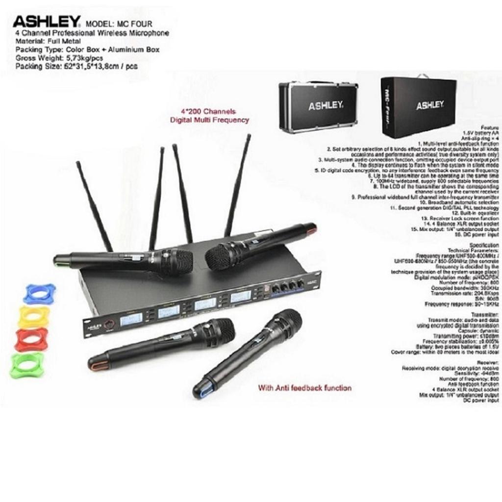 MICROPHONE WIRELESS ASHLEY MC FOUR  MIC WIRELESS ASHLEY MC FOUR (4 HANDHELD ) ORIGINAL KOPER BESI