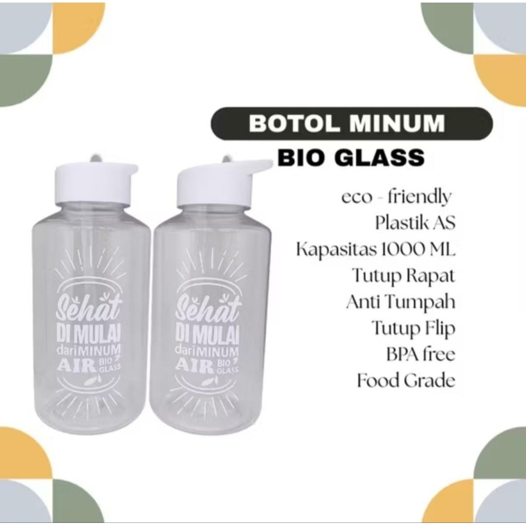 Botol Minum Bioglass Sedotan - Tumbler Biomini Terbaru 1Liter Tumbler Straw
