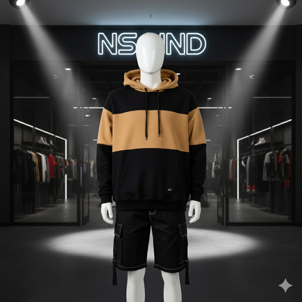 Nsa Ind Hoodie Two Colour Block Camel pria wanita