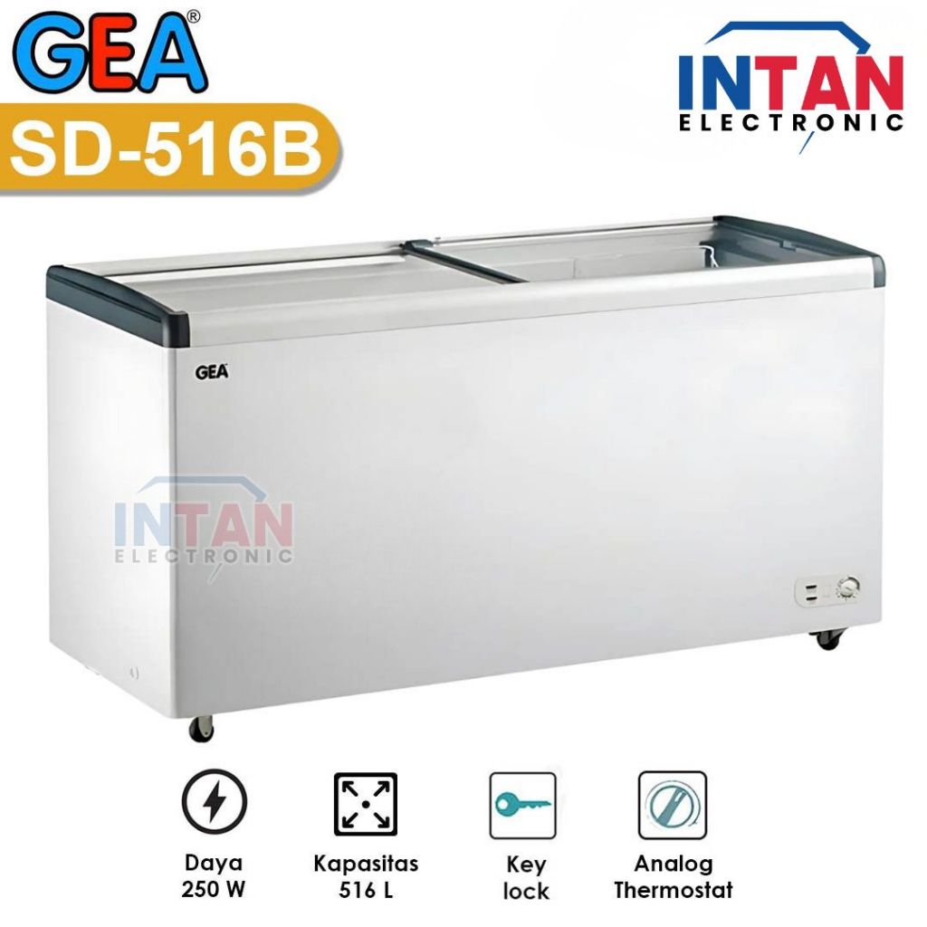 GEA CHEST FREEZER SLIDING KACA DATAR 516 LITER SD-516B / FREEZER BOX KACA GESER SD516B MEDAN