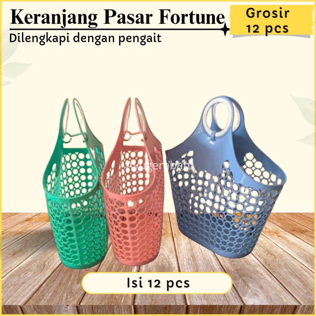 (12 PCS) KERANJANG PASAR FORTUNE/ TAS BELANJA/ KERANJANG SAYUR/ KERANJANG PARSEL/ TAS JINJING PLASTI