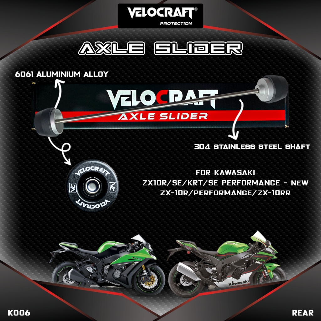 Velocraft Axle Slider As Roda Rear / Belakang Kawasaki K006 ZX-10R ZX10 R ZX10R ZX 10R ZX-10R SE ZX-