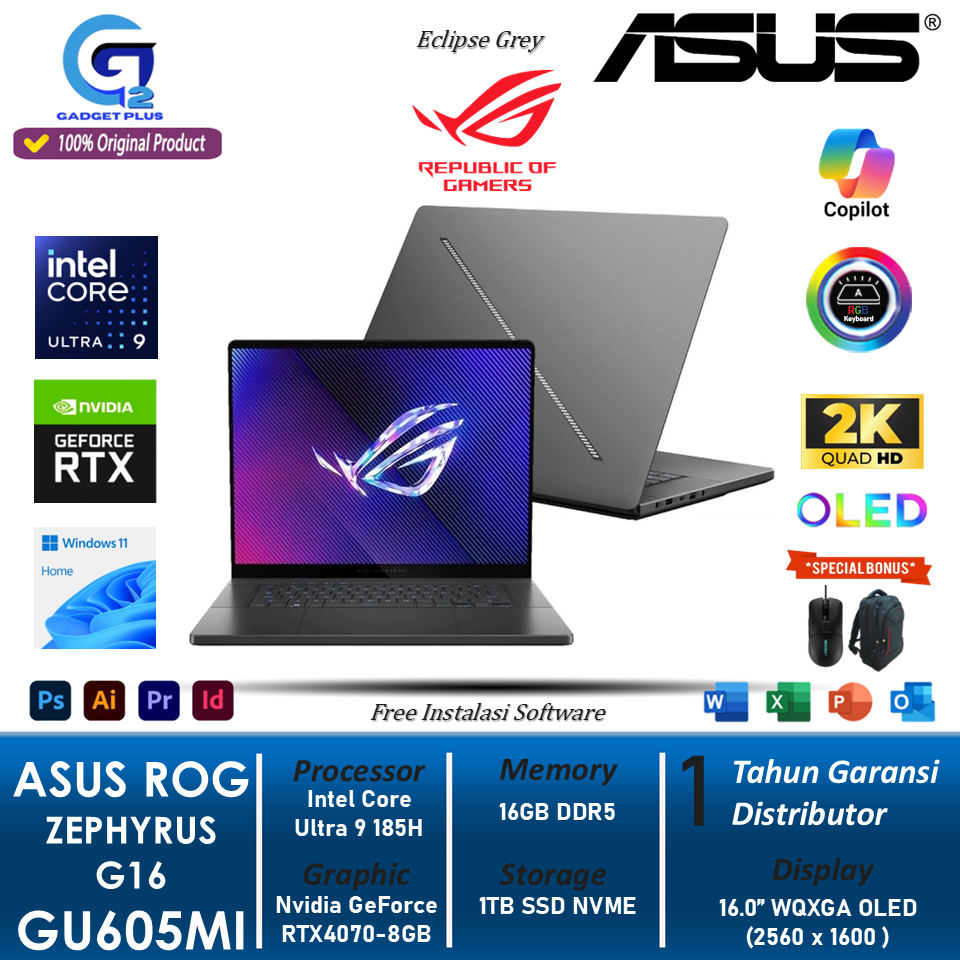 Asus ROG Zephyrus G16 Intel Ultra 9 185H 32GB DDR5 2TB SSD RTX4090 16GB WQXGA OLED RGB 240Hz Win11
