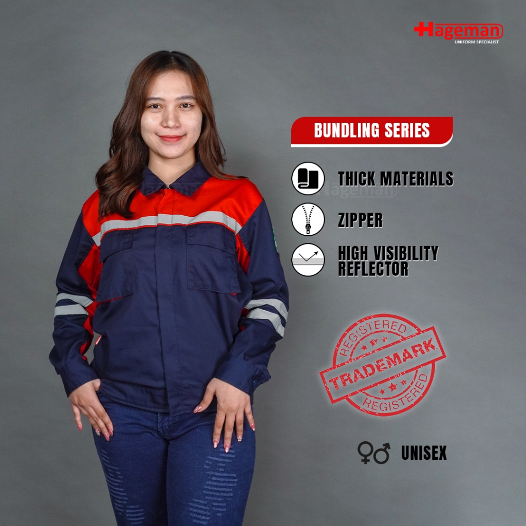 Hageman - Wearpack Safety / Wearpack Atasan Warna Navy Kombinasi Merah