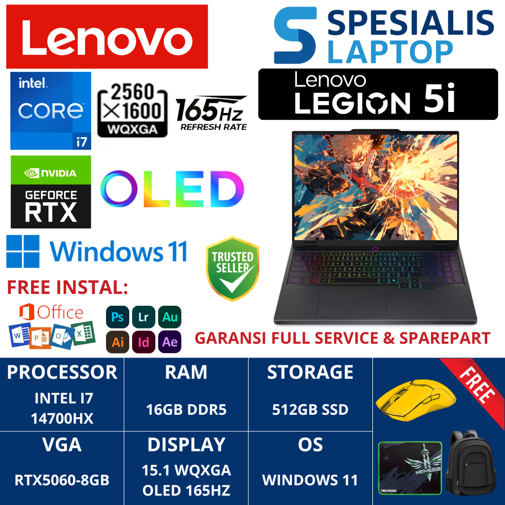 Laptop Gaming Lenovo Legion 5 RGB Core i7 14700HX 16GB 512GB RTX5060-8GB 15.1 WQXGA OLED 165HZ Win11